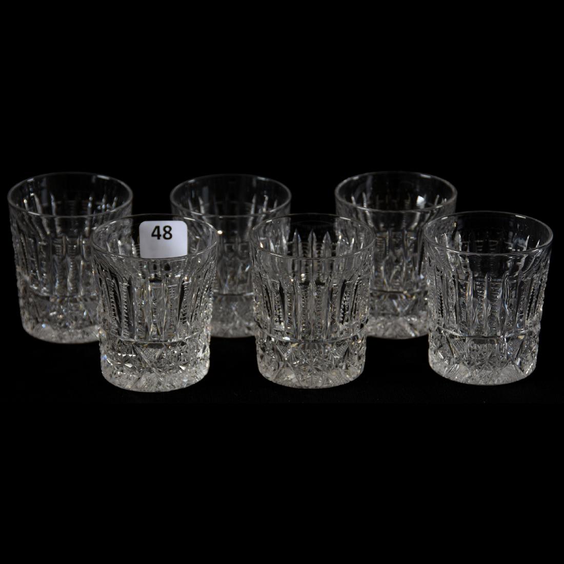 (6) American Brilliant Cut Glass Whiskeys 2.5": (6) American Brilliant Cut Glass Whiskeys -2.5" - Whiskey Glasses in Sylph Pattern by C.F. Monroe - Ray Cut Base - Some Height Variations *