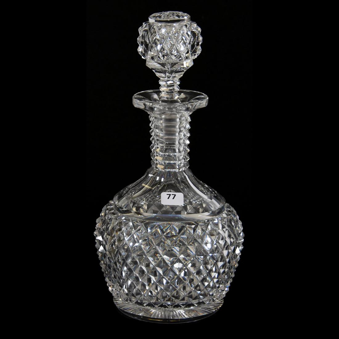 American Brilliant Cut Glass Decanter 12" X 6": American Brilliant Cut Glass Decanter - 12" X 6" - Deep Diamond Point Motif with Pattern Cut Stopper - Step Cut Neck - Ray Cut Base - Extra Clear Blank - Nice Quality *