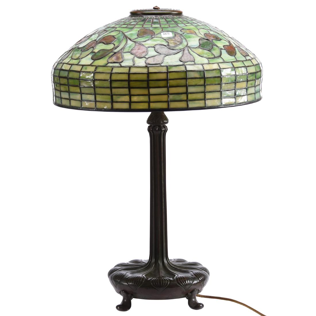 Original Tiffany "Whirling Leaves" Table Lamp: Original Tiffany "Whirling Leaves" Table Lamp - 25.5" X 18" - Exquisite Signed Tiffany Studios #7979 Three Light Electrified Lamp Base - Marked "Tiffany Studios New York" Lamp Shade - Beautiful Green 