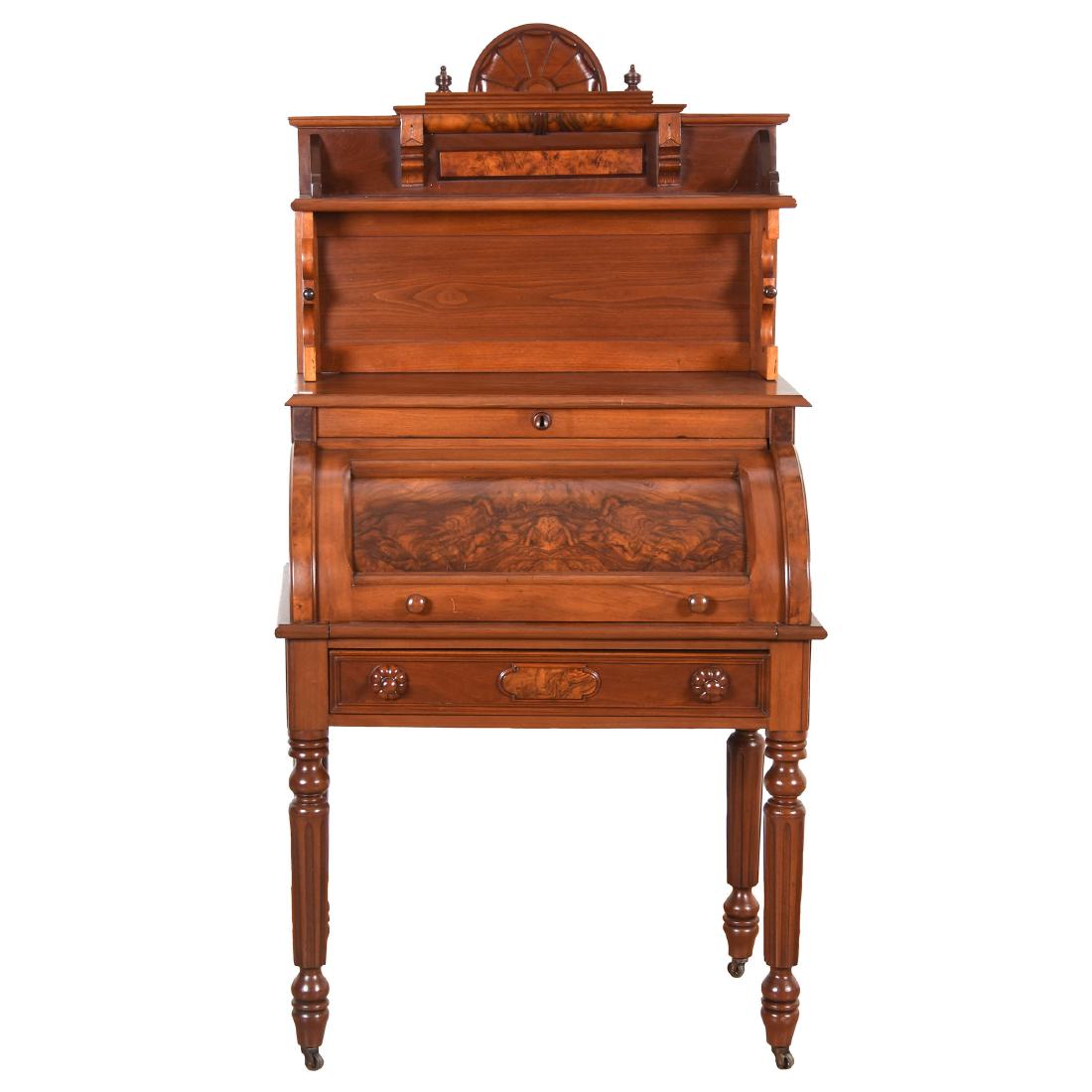 Victorian Burl Walnut Roll Top Desk