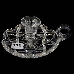 Small Chamberstick American Brilliant Cut Glass: Small Chamberstick - American Brilliant Cut Glass - 2" X 5"- Strawberry Diamond and Punte Motif - Clear Blank