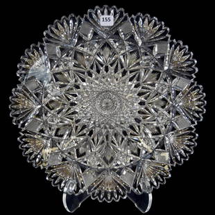 Tray American Brilliant Cut Glass 13.25" Round: Tray - American Brilliant Cut Glass - 13.25" Round - Brazilian Pattern by Hawkes - Quality Blank