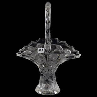 Basket American Brilliant Cut Glass 13.5" X 9.75": Basket - American Brilliant Cut Glass - 13.5" X 9.75" - Signed Tuthill - Quality Engraved Morning Glory Decor - Pattern Cut Handle and Base