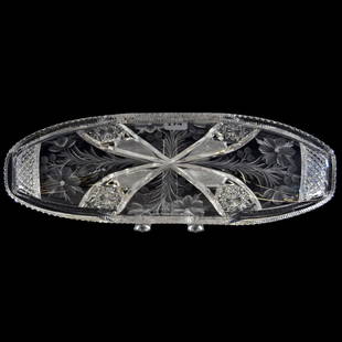 Celery Tray American Brilliant Cut Glass: Celery Tray - American Brilliant Cut Glass - 12" X 4.25"- Signed Tuthill Primrose Pattern - Clear Blank