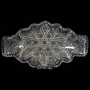 Ice Cream Tray American Brilliant Cut Glass: Ice Cream Tray - American Brilliant Cut Glass - 3" X 16.5" X 9.25" - Fish Tail - Beautiful Hobstar, Vesica, Prism and Cane Motif - Clear Blank - Exactly as Featured in Rarities, Page 220