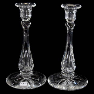 Pair Candlesticks American Brilliant Cut Glass: Pair Candlesticks - American Brilliant Cut Glass - 10" - Signed Tuthill - Teardrop Stem - Flashed Ray Cut Foot - Clear Blank
