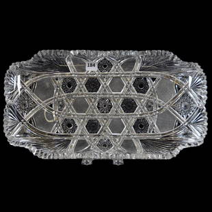 Tray American Brilliant Cut Glass 14.5" X 8": Tray - American Brilliant Cut Glass - 14.5" X 8" - Baker's Gothic Pattern by Clark - Heavy Blank