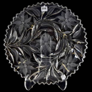 Tray American Brilliant Cut Glass 12" Round: Tray - American Brilliant Cut Glass - 12" Round - Engraved Tiger Lily Pattern - Heavy Blank