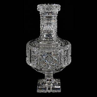 Magnificent Pedestal Vase 14.75" X 7.5": Magnificent Pedestal Vase - 14.75" X 7.5" - American Brilliant Cut Glass - Genoa No. 2 Pattern by Egginton - Square Base - Exceptional Quality