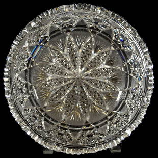 Bowl American Brilliant Cut Glass 3.75" X 8.25": Bowl - American Brilliant Cut Glass - 3.75" X 8.25" Signed Tuthill "Rex" Pattern - Super Blank and Cutting