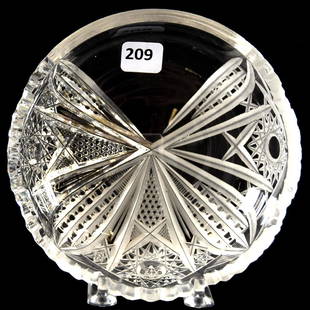 Demonstration Bowl American Brilliant Cut Glass: Demonstration Bowl - American Brilliant Cut Glass - 1.75" X 6" - Crown Pattern by Bergen - Shows Cutting Process Through Different Stages - Hobstar, Nailhead Diamond, Vesica, Prism Motif - Some Rim
