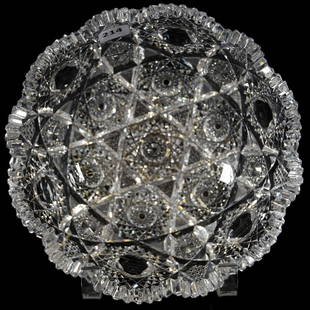 Bowl American Brilliant Cut Glass 3.25" X 8": Bowl - American Brilliant Cut Glass - 3.25" X 8" - Hobstar, Vesica and Lapidary Cut Gem Motif - Attributed to Clark