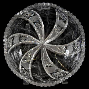 Bowl American Brilliant Cut Glass 3.5" X 8.25": Bowl - American Brilliant Cut Glass - 3.5" X 8.25" Signed Tuthill Primrose Pattern