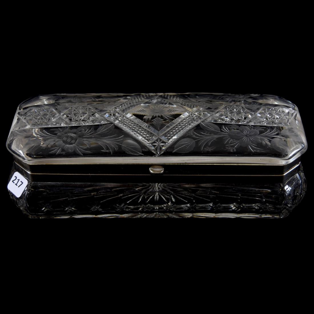 Glove Box American Brilliant Cut Glass: Glove Box - American Brilliant Cut Glass - 3.5" X 10.5" Regal Pattern by Sterling Cut Glass - Bullseye and Crosshatch Base - Ray Cut Base