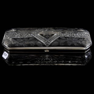 Glove Box American Brilliant Cut Glass: Glove Box - American Brilliant Cut Glass - 3.5" X 10.5" Regal Pattern by Sterling Cut Glass - Bullseye and Crosshatch Base - Ray Cut Base