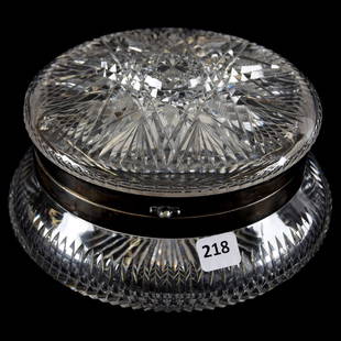 Dresser Box American Brilliant Cut Glass 4" X 7.5": Dresser Box - American Brilliant Cut Glass - 4" X 7.5" - Flashed Hobstar Lid with Vertical Notched Border - Ray Cut Base