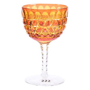 Wine Glass American Brilliant Cut Glass 4.75": Wine Glass - American Brilliant Cut Glass - 4.75" - Cranberry Cut to Gold - Hob Button and Punte Motif - Ray Cut Foot