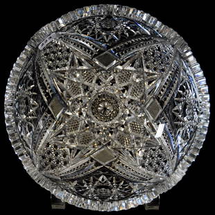 Bowl American Brilliant Cut Glass 3.5" X 8": Bowl - American Brilliant Cut Glass - 3.5" X 8" - Princeton Pattern by Empire - Clear Blank