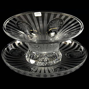 Salad Bowl & Underplate American Brilliant Cut Glass: Salad Bowl & Underplate - American Brilliant Cut Glass 5" X 10.75" - Signed Hawkes Sheraton Pattern