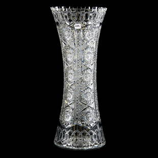 Vase American Brilliant Cut Glass 20.5" X 8.25": Vase - American Brilliant Cut Glass - 20.5" X 8.25" - Alhambra Pattern by Meriden - Large Hobstar Base - One of The Nicest Woody Auction Has Sold