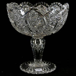 Compote American Brilliant Cut Glass 9" X 8.25": Compote - American Brilliant Cut Glass - 9" X 8.25" - El Tova Pattern by Clark - Teardrop Notched Stem - Scalloped Hobstar Foot