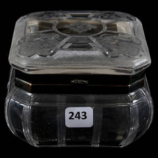 Square Jewel Box American Brilliant Cut Glass: Square Jewel Box - American Brilliant Cut Glass - 3.5" X 4.75" - Engraved Pedestal Fruit Bowl Decor with Floral Highlights - Strawberry Diamond Border