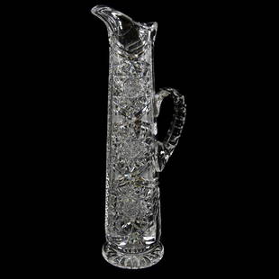 Champagne Pitcher American Brilliant Cut Glass: Champagne Pitcher - American Brilliant Cut Glass - 16.5" - Hobstar, Strawberry Diamond and Crosscut Diamond Motif - Ray Cut Wafer Foot - Triple Notched Handle
