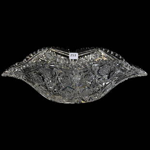 Napoleon Hat Shape Bowl 4.25" X 13.25" X 8.5": Napoleon Hat Shape Bowl - 4.25" X 13.25" X 8.5" - American Brilliant Cut Glass - Signed J. Hoare - Hobstar Clusters with Center Design of Hobstar, Strawberry Diamond and Star Diamond Motif - Extra