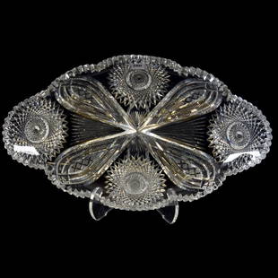 Ice Cream Tray American Brilliant Cut Glass: Ice Cream Tray - American Brilliant Cut Glass - 17.5" X 10.5" - Hobstar, Vesica, Prism and Fan Motif - Clear Heavy Blank