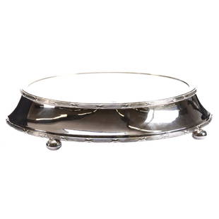 English Silver Mirror Plateau 4.25" X 21": English Silver Mirror Plateau - 4.25" X 21" Over All - 18" Diameter Mirror - Made by Fenton Brothers of Sheffield England, circa 1890 - Previous Owner Created Support Box to Be Placed Beneath Plateau