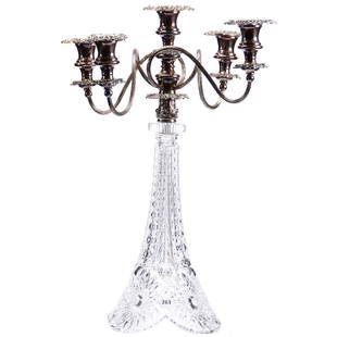 Five Arm Candelabra 21" X 12": Five Arm Candelabra - 21" X 12" - American Brilliant Cut Glass - #233 Candelabra in Gloria Pattern by Dorflinger - Exactly as Line Drawn in Feller's Dorflinger Book, Page 270 - Candle Snuffer Not