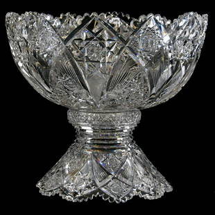 Punch Bowl American Brilliant Cut Glass: Punch Bowl - American Brilliant Cut Glass - 13.5" X 15" - Signed Hawkes Holland Pattern - Exquisite Blank - Small Chip on Mitre Edge