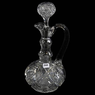 Decanter American Brilliant Cut Glass 12.5": Decanter - American Brilliant Cut Glass - 12.5" - Double Goose Neck - Harvard Pattern by Libbey - Ray Cut Base - Pattern Cut Stopper