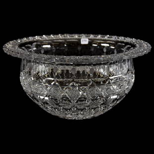 Rare One-Piece Punch Bowl 7.5" X 15.5": Rare Single Piece Punch Bowl - 7.5" X 15.5" - American Brilliant Cut Glass - Signed Sinclaire - Pattern is Believed to be Vendome - Three Alternating Bands of Hobstar Chain and Punte Motif - Hobstar