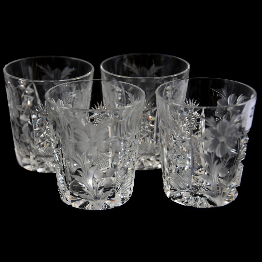 (4) Shot Glasses American Brilliant Cut Glass 2.5": (4) Shot Glasses - American Brilliant Cut Glass - 2.5" - Signed Tuthill Primrose Pattern - Ray Cut Base