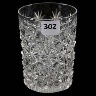 Tumbler American Brilliant Cut Glass 4": Tumbler - American Brilliant Cut Glass - 4" - Persian Pattern - Flashed Ray Cut Base