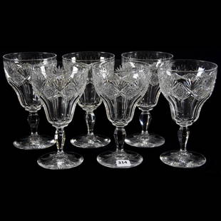 (6) Goblets American Brilliant Cut Glass 6.25": (6) Goblets - American Brilliant Cut Glass - 6.25" - Signed Hawkes Marquis Pattern - Clear Blanks - Very Nice