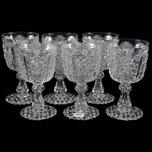 (6) Goblets American Brilliant Cut Glass 6.25": (6) Goblets - American Brilliant Cut Glass - 6.25" - Russian Pattern Panels with Pillar, Prism and Fan Highlights - Full Russian Cut Scalloped Foot - Nice Set