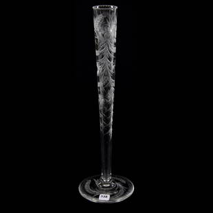 Tall Bud Vase American Brilliant Cut Glass 16": Tall Bud Vase - American Brilliant Cut Glass - 16" Signed Tuthill Cosmos Pattern - Pattern Cut Base