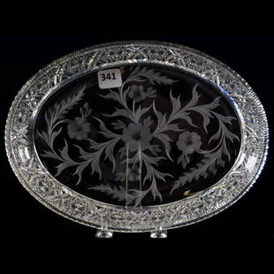 Oval Tray American Brilliant Cut Glass 9.5": Oval Tray - American Brilliant Cut Glass - 9.5" Signed Tuthill Rosaceae Pattern