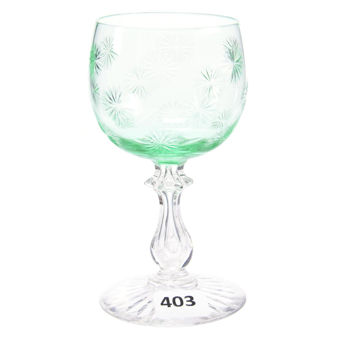 Green Wine American Brilliant Cut Glass 4.75": Green Wine - American Brilliant Cut Glass - 4.75" Green Cut to Clear with Star Cut Pattern - Tear Drop Stem, Ray Cut Foot