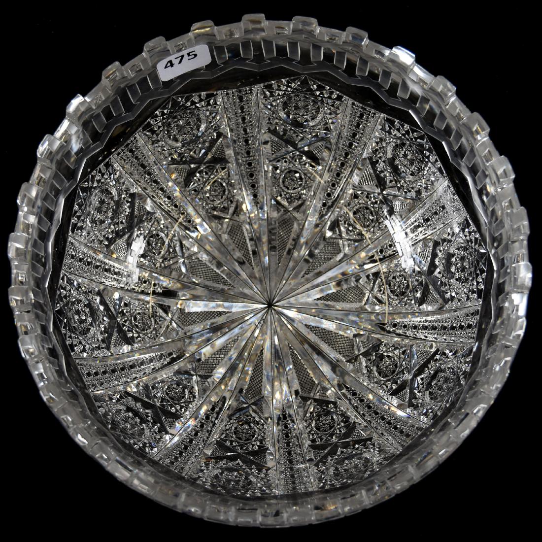 Bowl American Brilliant Cut Glass 4" X 8": Bowl - American Brilliant Cut Glass - 4" X 8" - Alhambra (AKA Greek Key) Pattern by Meriden - Surprisingly Good Teeth