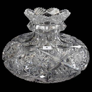 Flower Center American Brilliant Cut Glass 7" X 10": Flower Center - American Brilliant Cut Glass - 7" X 10" - Signed Libbey Empress Pattern - Facet Cut Ring Neck - Ray Cut Base - Quality Blank