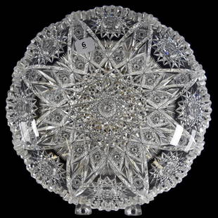 Low Bowl American Brilliant Cut Glass 2.25" X 9": Low Bowl - American Brilliant Cut Glass - 2.25" X 9" Expanding Star Pattern by Elite Cut Glass - Nice Edge