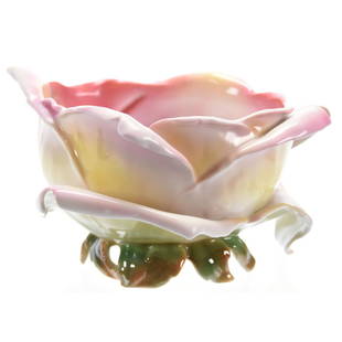 Figural Rose Bowl Royal Bayreuth Blue Mark: Figural Rose Bowl - Royal Bayreuth Blue Mark - 4.5" X 8" - Pink, Yellow & White Tones - Nice Shape