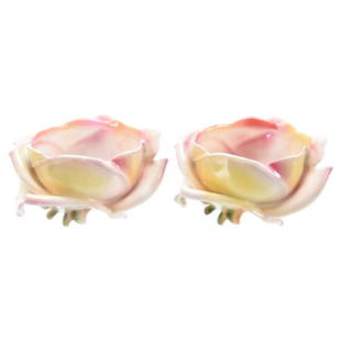 (2) Figural Rose Bowls Royal Bayreuth Blue Mark: (2) Figural Rose Bowls - Royal Bayreuth Blue Mark - 3" X 5.5" - Yellow, Pink and White Tones