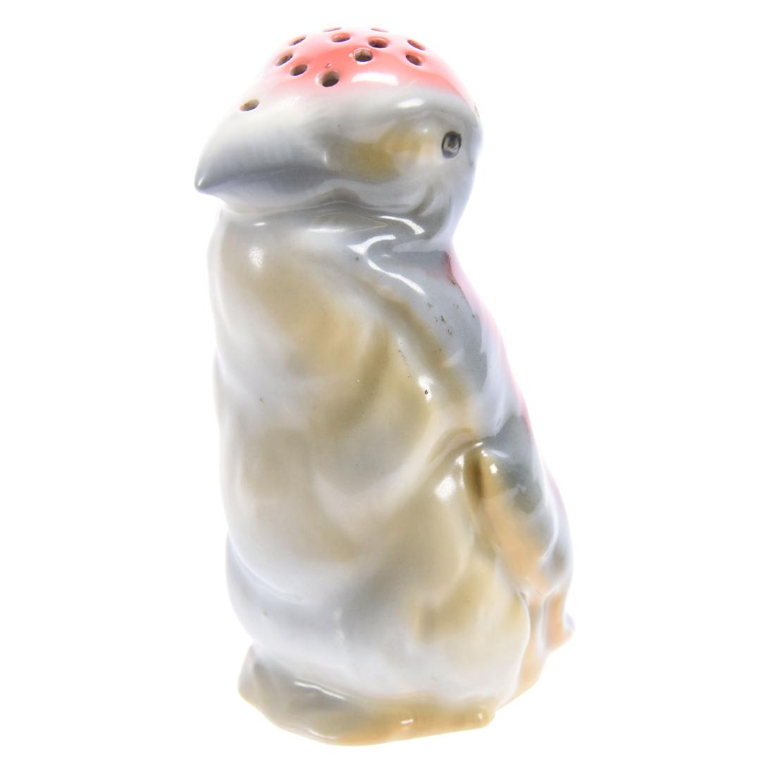 Penguin Hatpin Holder Royal Bayreuth Blue Mark: Penguin Hatpin Holder - Royal Bayreuth Blue Mark - 5" - Gray, Pink and Yellow Tones