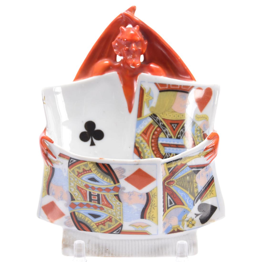 Devil & Cards Match Holder Royal Bayreuth Blue Mark: Devil & Cards Match Holder - Royal Bayreuth Blue Mark - 5" X 3.75" Figural - Wall Mount