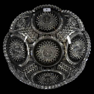 Bowl, Pairpoint, Sparkle Pattern: Bowl - American Brilliant Cut Glass - 4" X 10" - Sparkle Pattern by Pairpoint - Circular Hobstar and Herringbone Motif - Quality Blank - Pattern Matches Lot #3