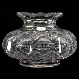Flower Center, Signed Hawkes, Kings Pattern: Flower Center - American Brilliant Cut Glass - 5.5" X 8" - Signed Hawkes Kings Pattern - Hobstar Wafer Base
